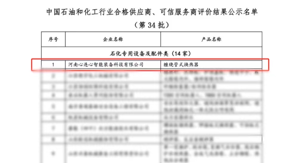 喜報！心連心智能裝備公司獲評中國石油和化工行業(yè)合格供應商、可信服務商